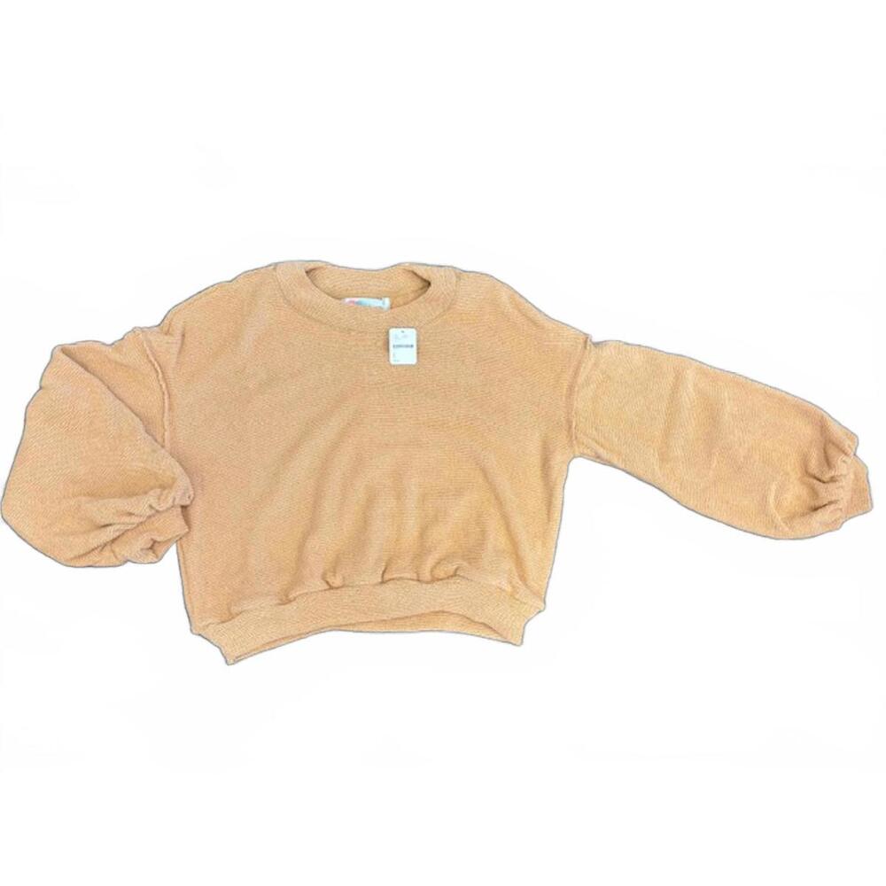 NWT New Free People Beach Happy Pullover Sweatshirt Beige Womens Size Large